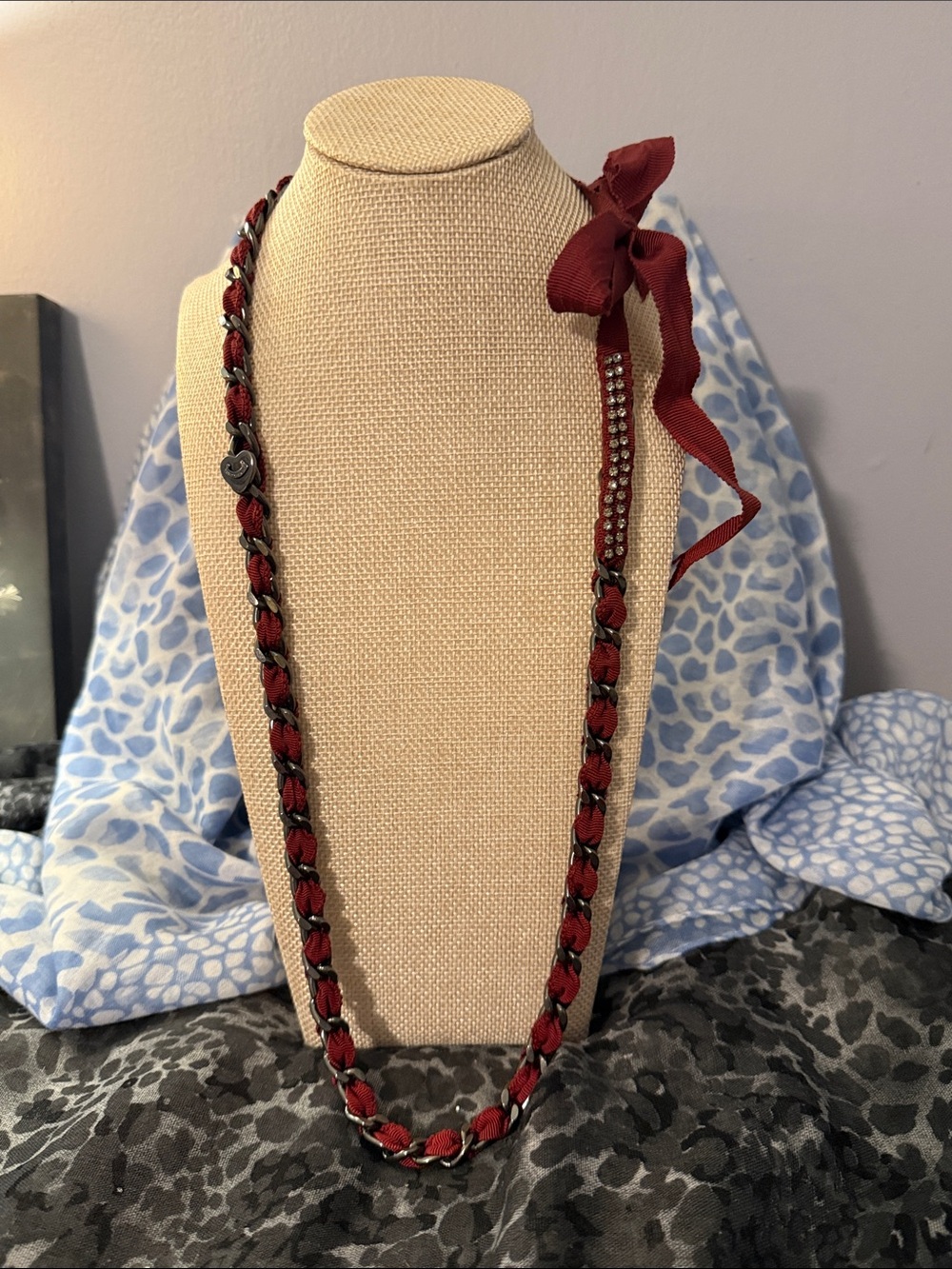 Juicy Couture Burgundy Ribbon-Accented Chain Necklace